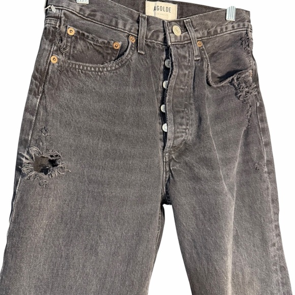 Agolde Womens Black Wash  High Rise Cropped Distressed Jeans Sz 24 - Picture 4 of 16